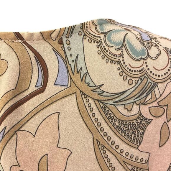 Ava Christine Beige‎ and Blue Popover Flowy Top with 3/4 Sleeves Sz L - Picture 9 of 13